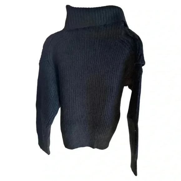 NWT Thakoon Chunky Scarf Ribbed Knit Turtleneck Sweater Black Size Small - Picture 2 of 7